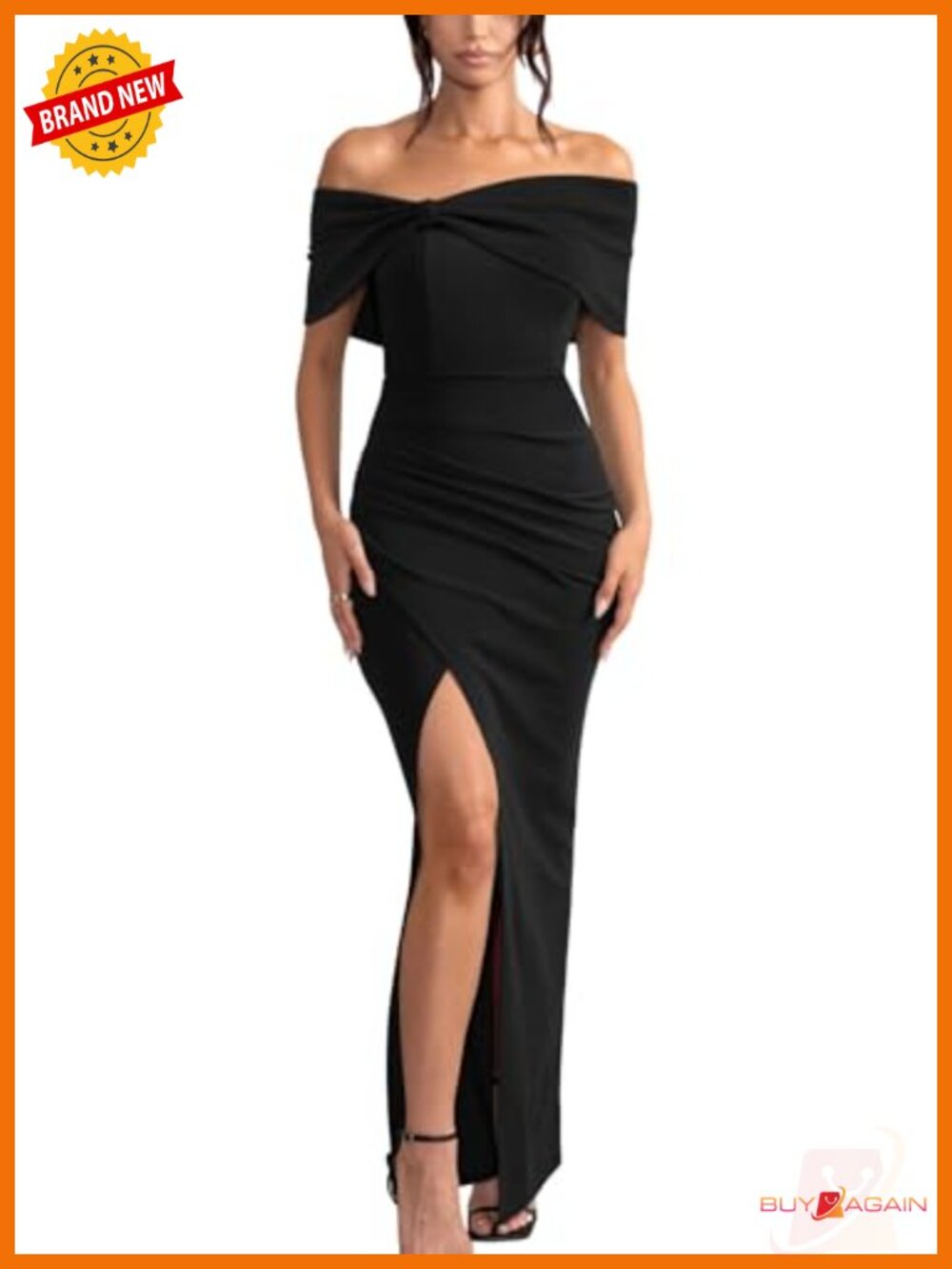 Women's Elegant Strapless Ruffle Shoulder Bodycon Formal Dress
